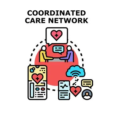 Coordinated care network integrating digital health services イラスト素材