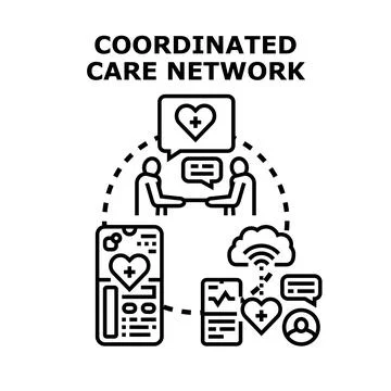 Coordinated care network integrating digital health services イラスト素材