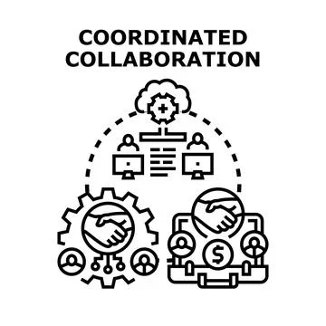 Coordinated collaboration connecting global business teams working together Ilustración de archivo