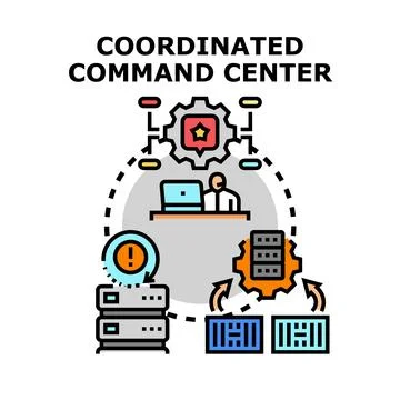 Coordinated command center controlling data management system Stock Illustration