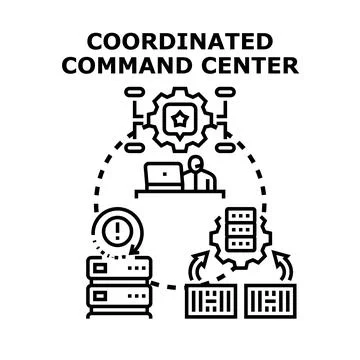 Coordinated command center controlling data management system Stock Illustration