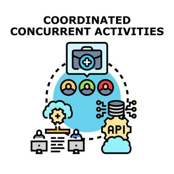 Coordinated concurrent activities concept vector icon Stock Illustration