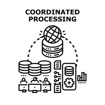 Coordinated data processing system managing global information flow Stockillustratie