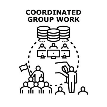 Coordinated group work, collaboration and team management Stock Illustration