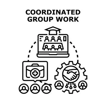 Coordinated group work process planning and collaboration Stock Illustration