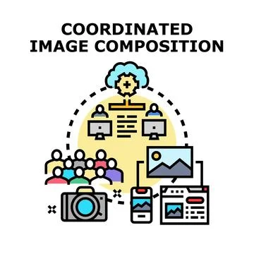 Coordinated image composition process developing visual content Stock Illustration