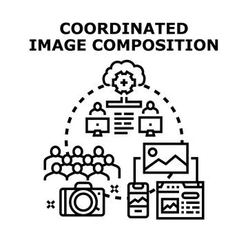 Coordinated image composition process developing visual content Stock Illustration