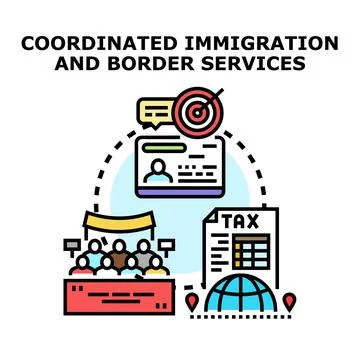 Coordinated immigration and border services concept illustration Stock Illustration