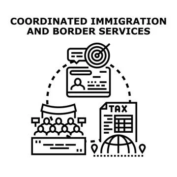 Coordinated immigration and border services concept illustration Stock Illustration