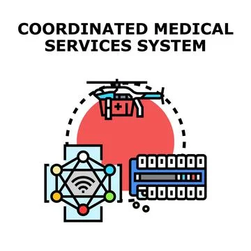 Coordinated medical services system connecting healthcare technology solution Stock Illustration