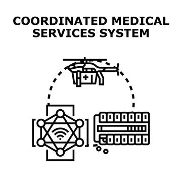 Coordinated medical services system connecting healthcare technology solution Stock Illustration