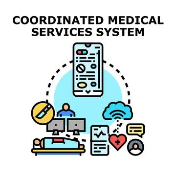 Coordinated medical services system managing patient care Stock Illustration