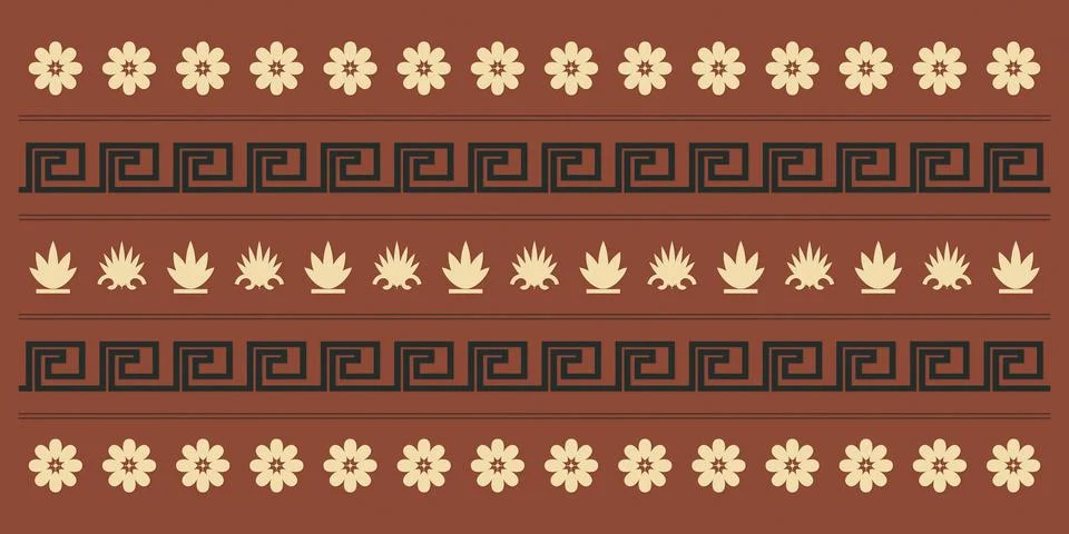 A coordinated ornamental border layers tiny flowers, classical meanders, an.. 스톡 일러스트