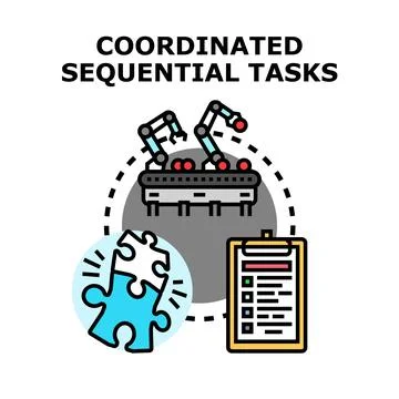 Coordinated sequential tasks automation and problem solving Stock Illustration