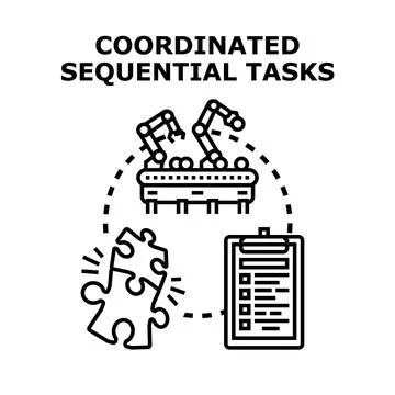 Coordinated sequential tasks automation and problem solving Stock Illustration