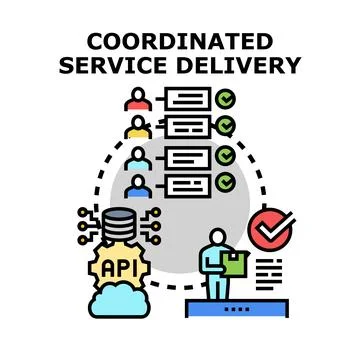 Coordinated service delivery concept, workflow automation management Stock Illustration