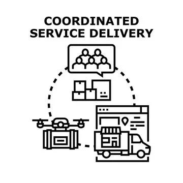 Coordinated service delivery system managing order fulfillment Stock Illustration