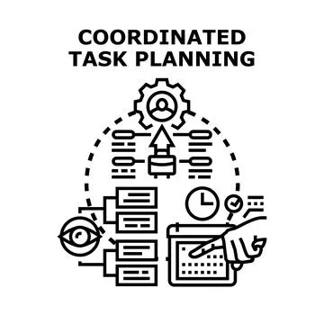 Coordinated task planning process workflow managing concept Stock Illustration