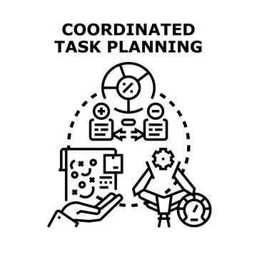Coordinated task planning strategy optimizing project management process Stock Illustration