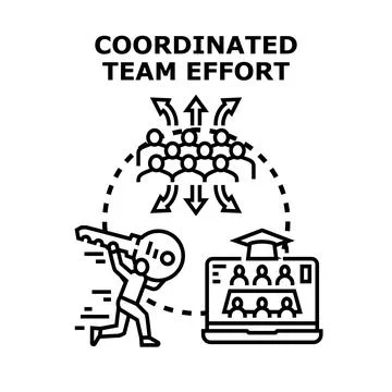 Coordinated team effort finding solution leadership strategy 库存插图