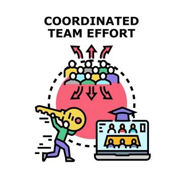 Coordinated team effort finding solution leadership strategy Illustration