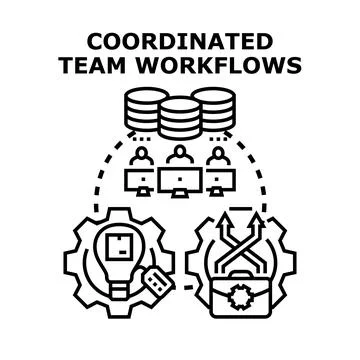 Coordinated team workflows concept for business development 스톡 일러스트