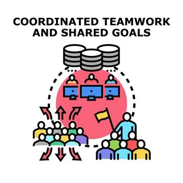 Coordinated teamwork achieving shared goals with data management Stock Illustration