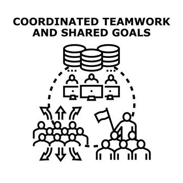 Coordinated teamwork achieving shared goals with data management Stock Illustration
