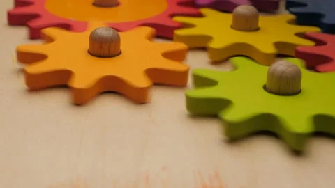 Coordinated work concept. Gear wheels moving around. Business process Stock Footage 131788101