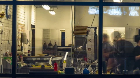 Coordinated work of cooks in the restaurant kitchen, time lapse Stock Footage 92214177