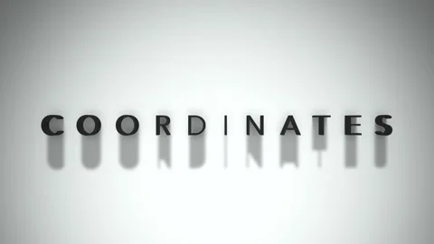 Coordinates 3D title animation matte black text on a white background Video stock 300716299