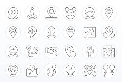 Coordinates including 24 64x64 Thin Line Vector Illustrations Stock Illustration