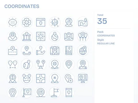 Coordinates Vector Graphics featuring 35 Regular Line Pixel Aligned Retina .. Stock Illustration