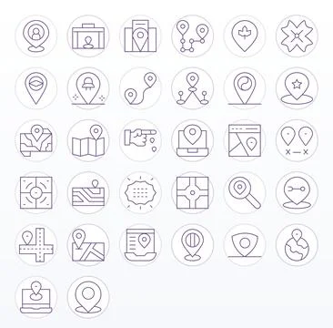 Coordinates Vector Icon Set with 32 Thin Line Retina Ready Pixel Optimized .. Stock Illustration