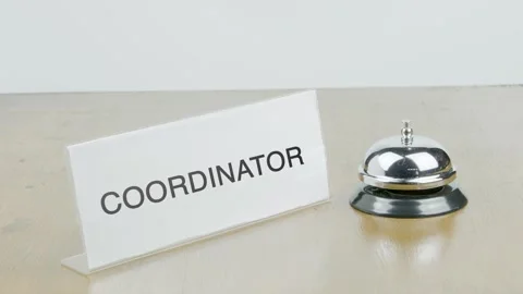 Coordinator Office or Room with Hand Ringing The Bell on Desk or Table Stock Footage 300650900