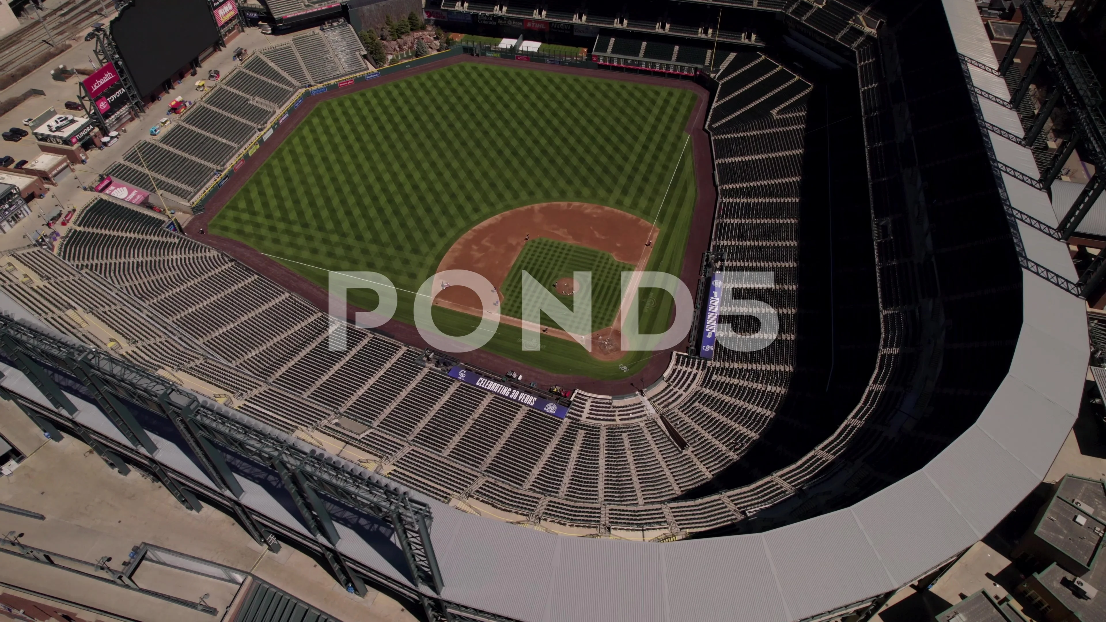 Scenic drone video of Denver's Coors Field 