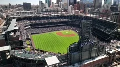 Scenic drone video of Denver's Coors Field 