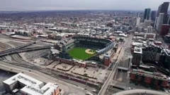 Scenic drone video of Denver's Coors Field 