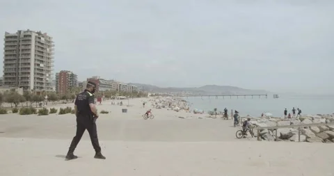 Cop going to the beach Stock Footage 171175752