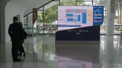 COP28, Dubai: COP venue map on display in expo city hall Stock Footage 289733168