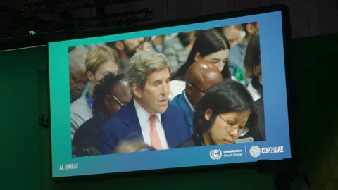 COP28, Dubai: John Kerry's speech at the end of the COP Stock Footage 289739752