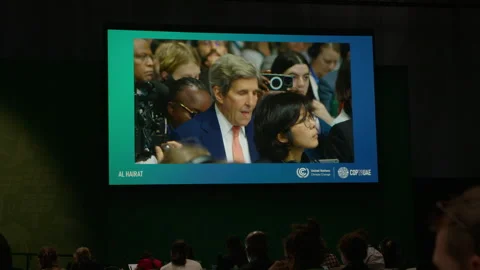 COP28, Dubai: John Kerry's speech at the end of the COP Stock Footage 289740373
