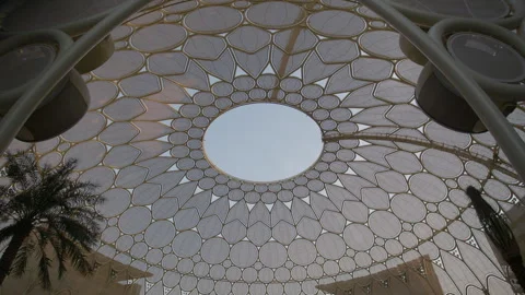 COP28, Dubai: view of the ceiling of the Expo City dome, opening to the sky Stock Footage 289554221