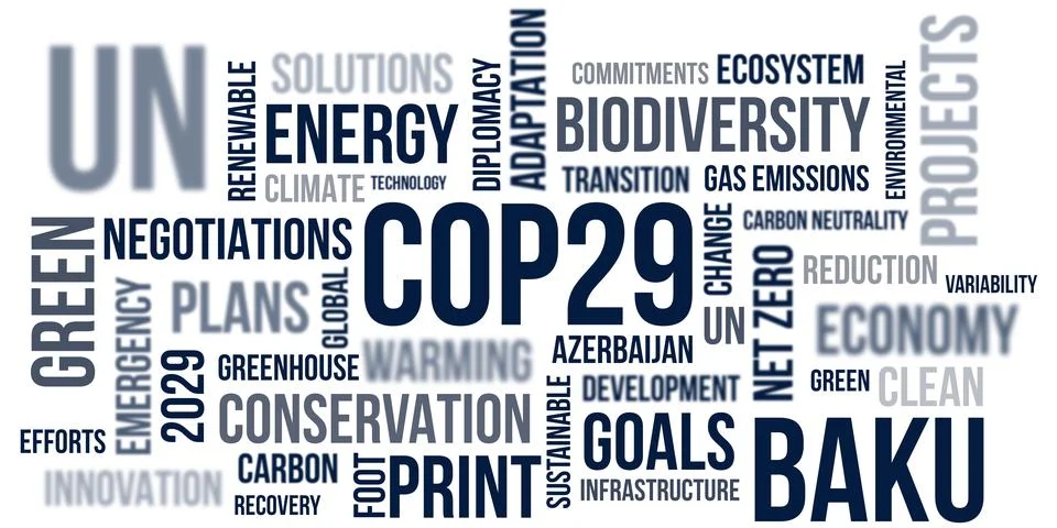 COP29 Event Concept Image Render. Baku, Azerbaijan. 09.05.2024 Stock Illustration