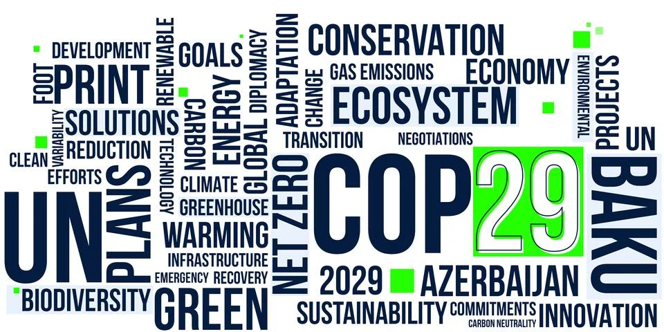 COP29 Event Concept Image Render. Baku, Azerbaijan. 09.05.2024 스톡 일러스트