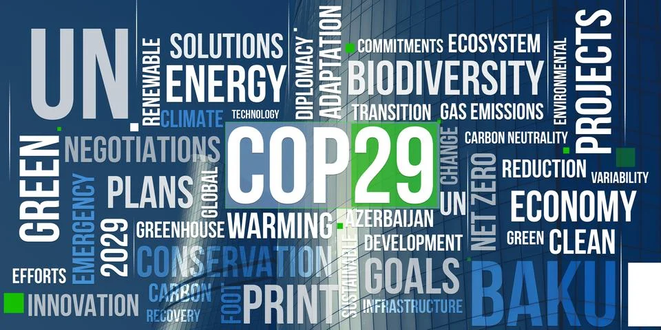 COP29 Event Concept Image Render. Baku, Azerbaijan. 09.05.2024 스톡 일러스트