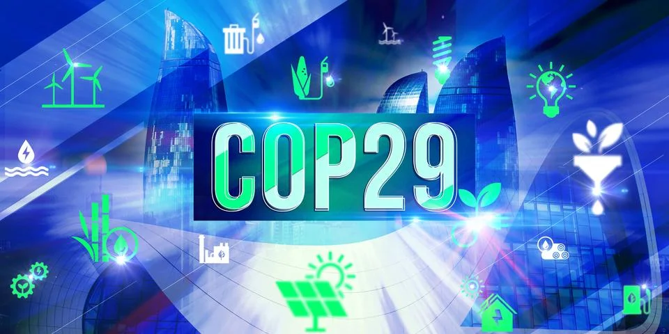 COP29 Event Concept Image Render. Baku, Azerbaijan. 09.05.2024 스톡 일러스트