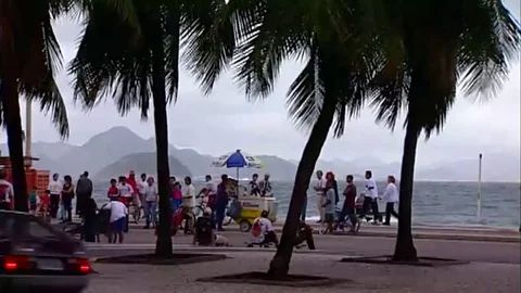 Copacabana beach boardwalk Stock Footage 80163951