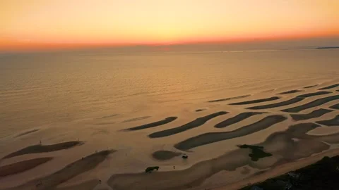 Copacabana Beach Sunset Drone Over Sandbar Patterns and Calm Sea Stock Footage 325781243