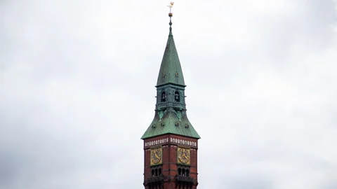 Copenhagen Clock Tower Timelapse - Cloudy Day in Autumn Stock Footage 240655544